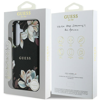 Puzdro MagSafe pre Samsung Galaxy S25 S931, Guess, Grained Flowers, Čierne