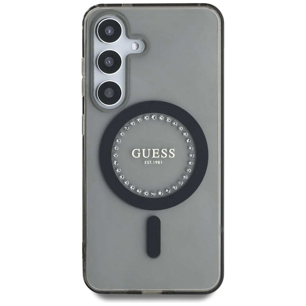 Puzdro MagSafe pre Samsung Galaxy S25 S931, Guess, IML Rhinestone, Čierne