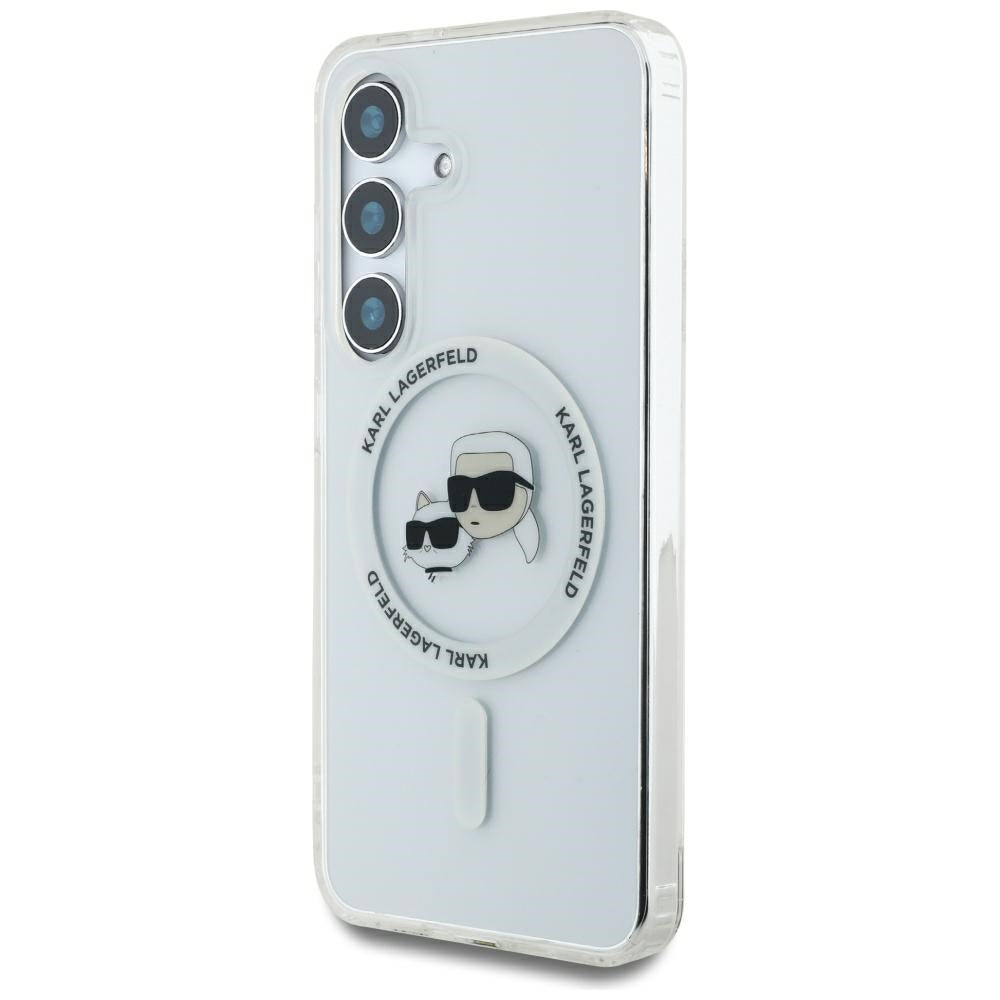 Puzdro MagSafe pre Samsung Galaxy S25 S931, Karl Lagerfeld, IML Metal Karl & Choupette's Heads, Biela