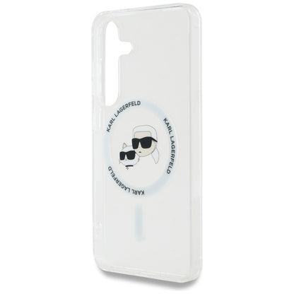 Puzdro MagSafe pre Samsung Galaxy S25 S931, Karl Lagerfeld, IML Metal Karl & Choupette's Heads, Biela