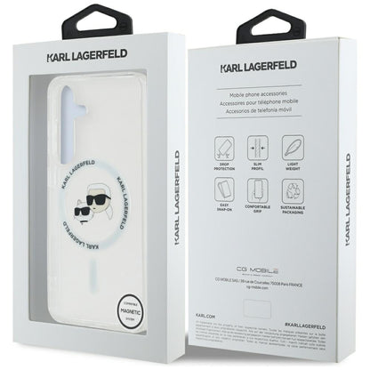 Puzdro MagSafe pre Samsung Galaxy S25 S931, Karl Lagerfeld, IML Metal Karl & Choupette's Heads, Biela