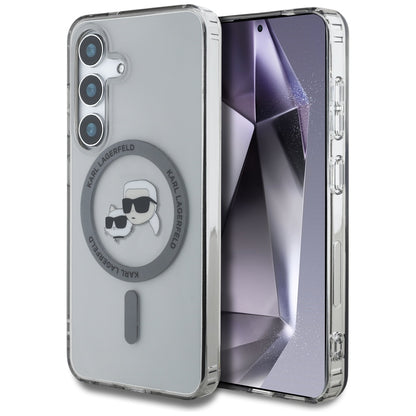 Puzdro MagSafe pre Samsung Galaxy S25 S931, Karl Lagerfeld, IML Metal Karl & Choupette's Heads, Čierne