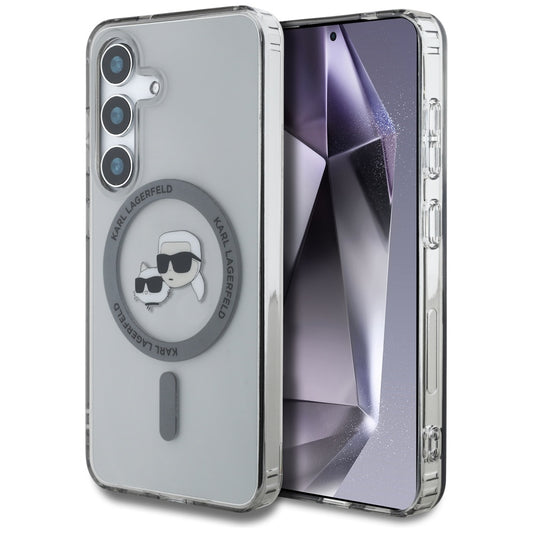 Puzdro MagSafe pre Samsung Galaxy S25 S931, Karl Lagerfeld, IML Metal Karl & Choupette's Heads, Čierne