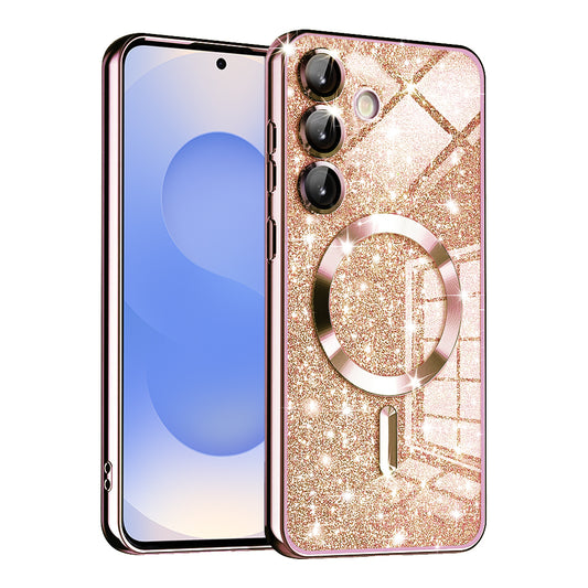 MagSafe puzdro pre Samsung Galaxy S25 S931, Techsuit, Luxury Glitter, Ružovo zlaté
