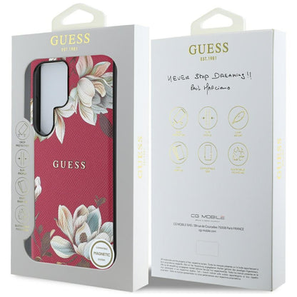 Puzdro MagSafe pre Samsung Galaxy S25 Ultra S938, Guess, Grained Flowers, Fucsia