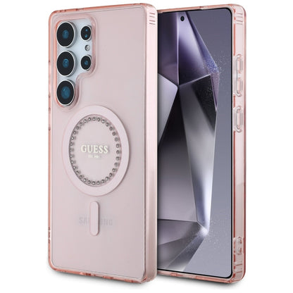 Puzdro MagSafe pre Samsung Galaxy S25 Ultra S938, Guess, IML Rhinestone, Ružová