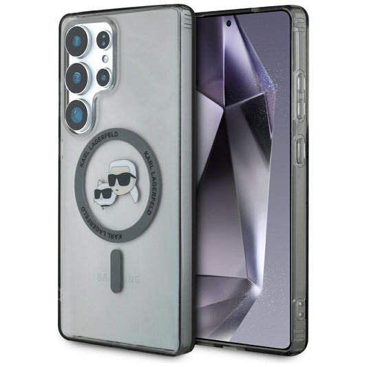 Puzdro MagSafe pre Samsung Galaxy S25 Ultra S938, Karl Lagerfeld, IML Metal Karl & Choupette's Heads, Čierne