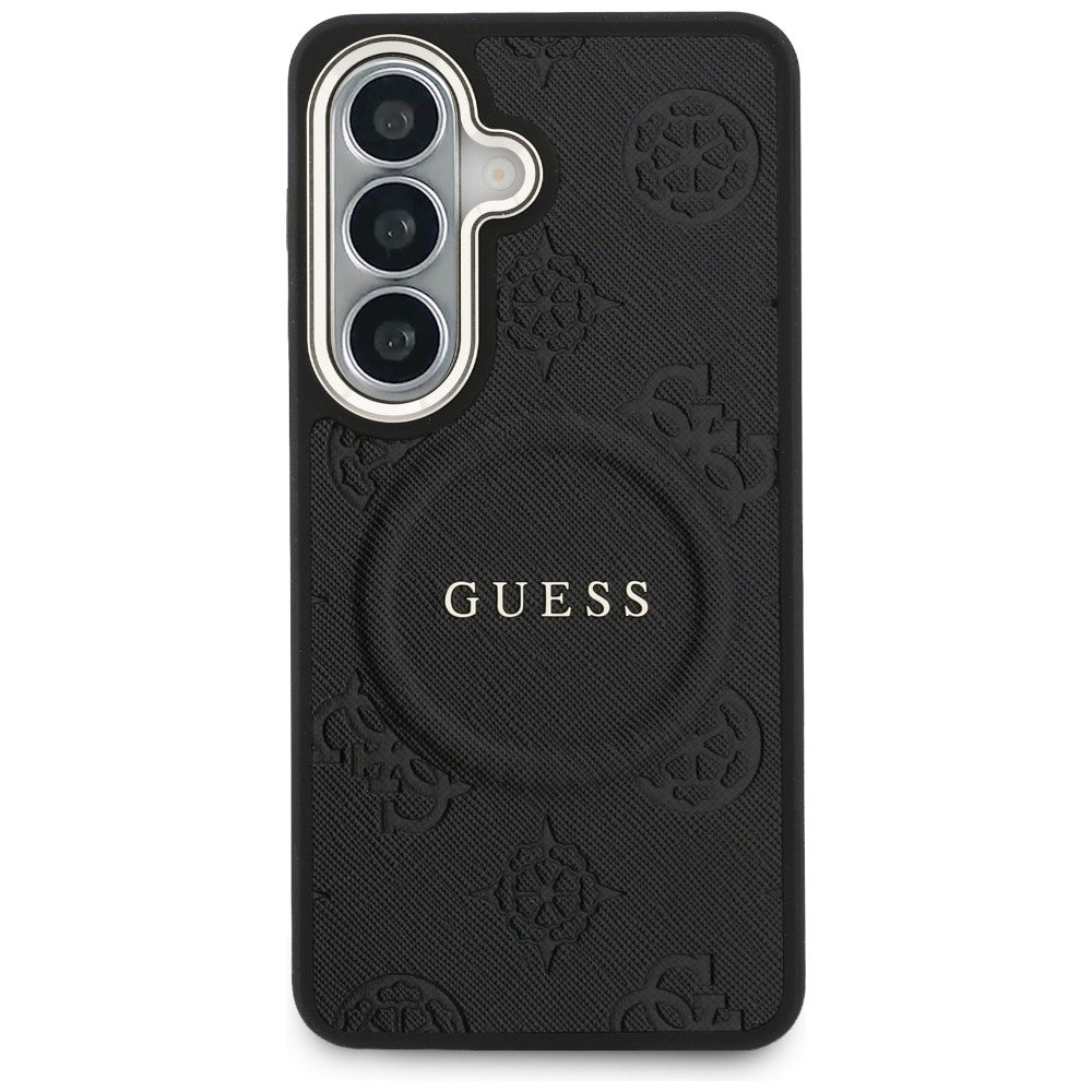 Puzdro MagSafe pre Samsung Galaxy S26 Plus S947, GUESS, Saffiano Peony Embossed Ring, Čierne