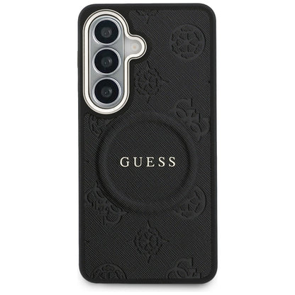 Puzdro MagSafe pre Samsung Galaxy S26 Plus S947, GUESS, Saffiano Peony Embossed Ring, Čierne