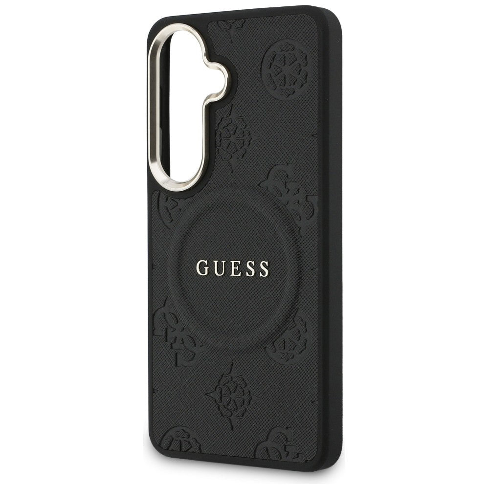 Puzdro MagSafe pre Samsung Galaxy S26 Plus S947, GUESS, Saffiano Peony Embossed Ring, Čierne