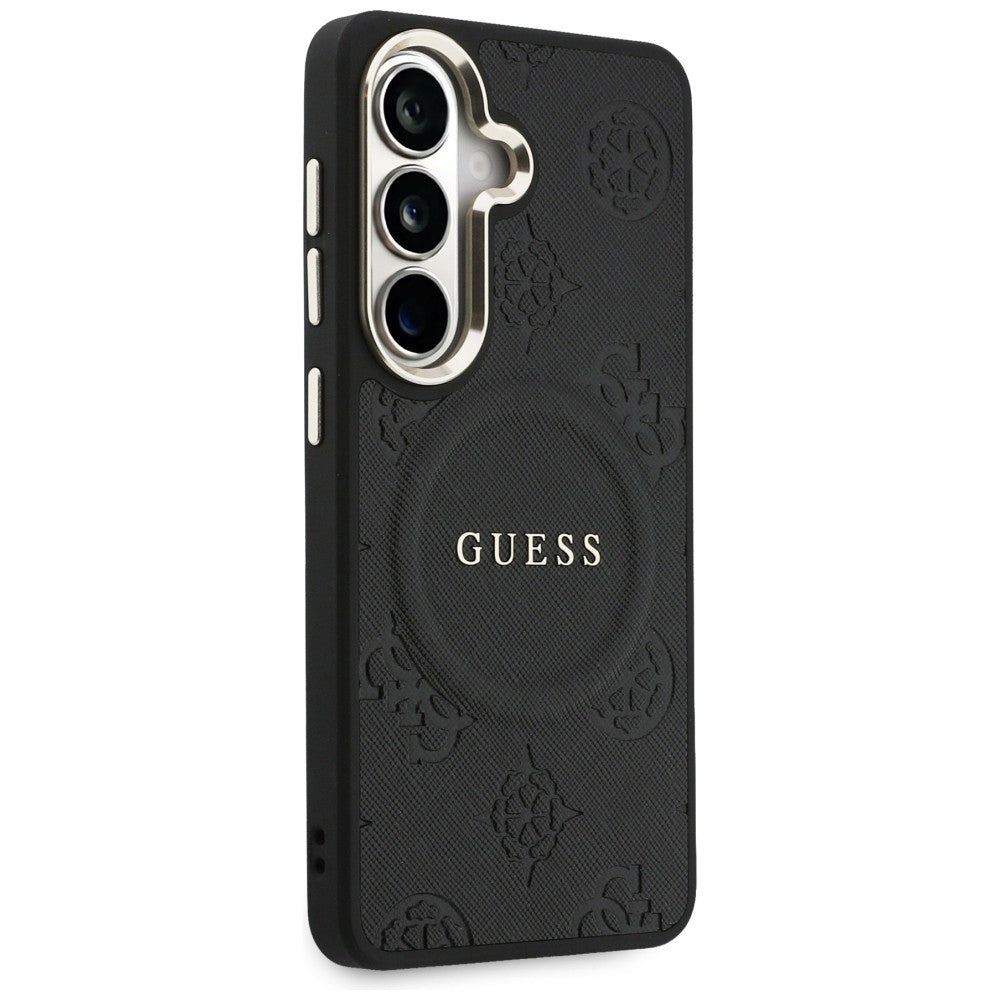 Puzdro MagSafe pre Samsung Galaxy S26 Plus S947, GUESS, Saffiano Peony Embossed Ring, Čierne