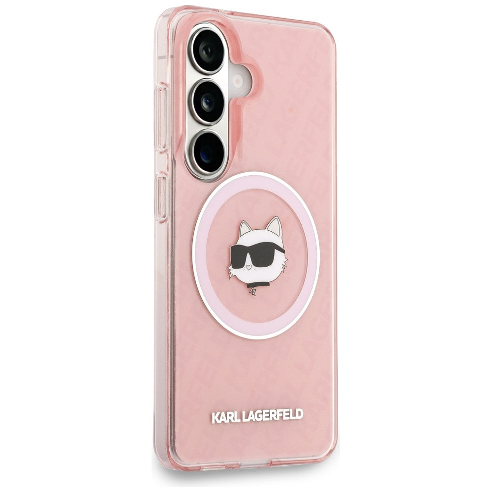 Puzdro MagSafe pre Samsung Galaxy S26 Plus S947, Karl Lagerfeld, IML Choupette Head on KL Repeated Logo, Ružová