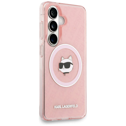 Puzdro MagSafe pre Samsung Galaxy S26 Plus S947, Karl Lagerfeld, IML Choupette Head on KL Repeated Logo, Ružová