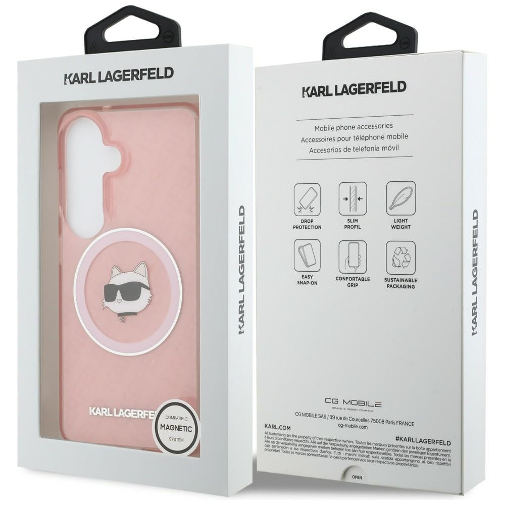Puzdro MagSafe pre Samsung Galaxy S26 Plus S947, Karl Lagerfeld, IML Choupette Head on KL Repeated Logo, Ružová