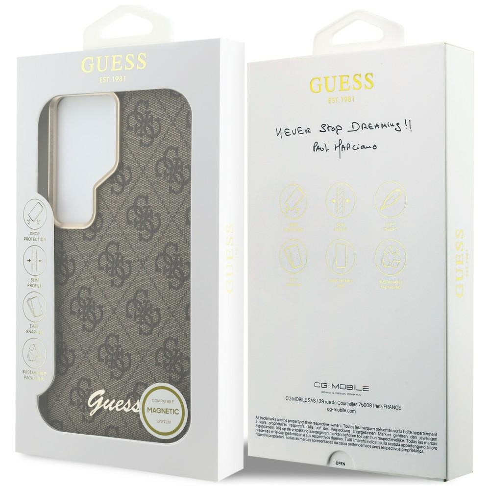 Puzdro MagSafe pre Samsung Galaxy S26 S942, Guess, 4G Script Logo, Hnedé