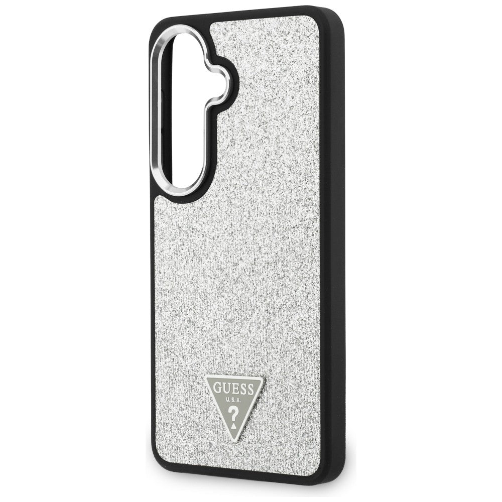 MagSafe puzdro pre Samsung Galaxy S26 S942, Guess, pevné trblietavé trojuholníkové logo, strieborné