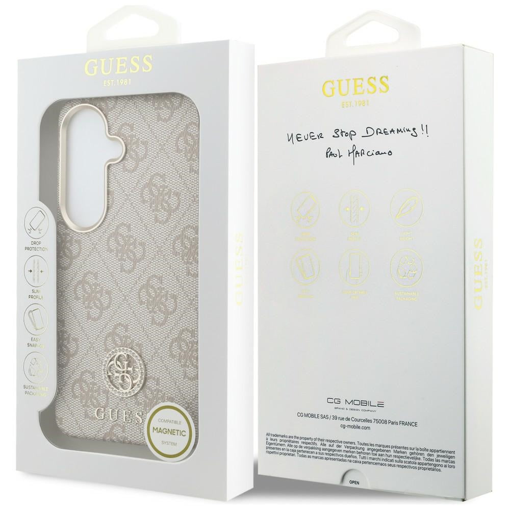 Puzdro MagSafe pre Samsung Galaxy S26 S942, Guess, Rhinestone Round Logo, Ružové