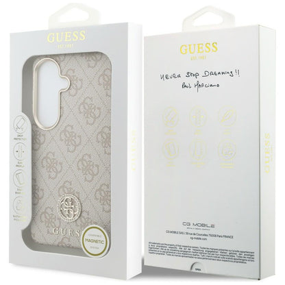 Puzdro MagSafe pre Samsung Galaxy S26 S942, Guess, Rhinestone Round Logo, Ružové