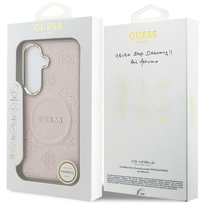 Puzdro MagSafe pre Samsung Galaxy S26 S942, Guess, Saffiano Peony Embossed Ring, Ružová