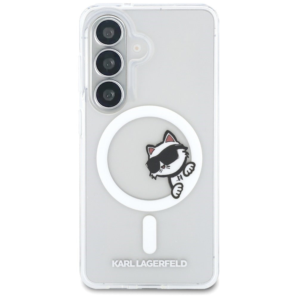 MagSafe puzdro pre Samsung Galaxy S26 S942, Karl Lagerfeld, IML Choupette Peekaboo Logo, Biele