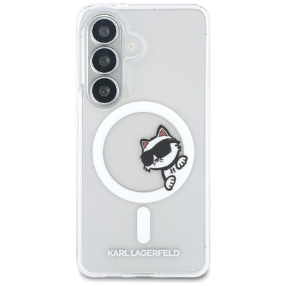 MagSafe puzdro pre Samsung Galaxy S26 S942, Karl Lagerfeld, IML Choupette Peekaboo Logo, Biele