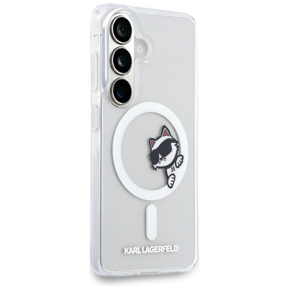 MagSafe puzdro pre Samsung Galaxy S26 S942, Karl Lagerfeld, IML Choupette Peekaboo Logo, Biele
