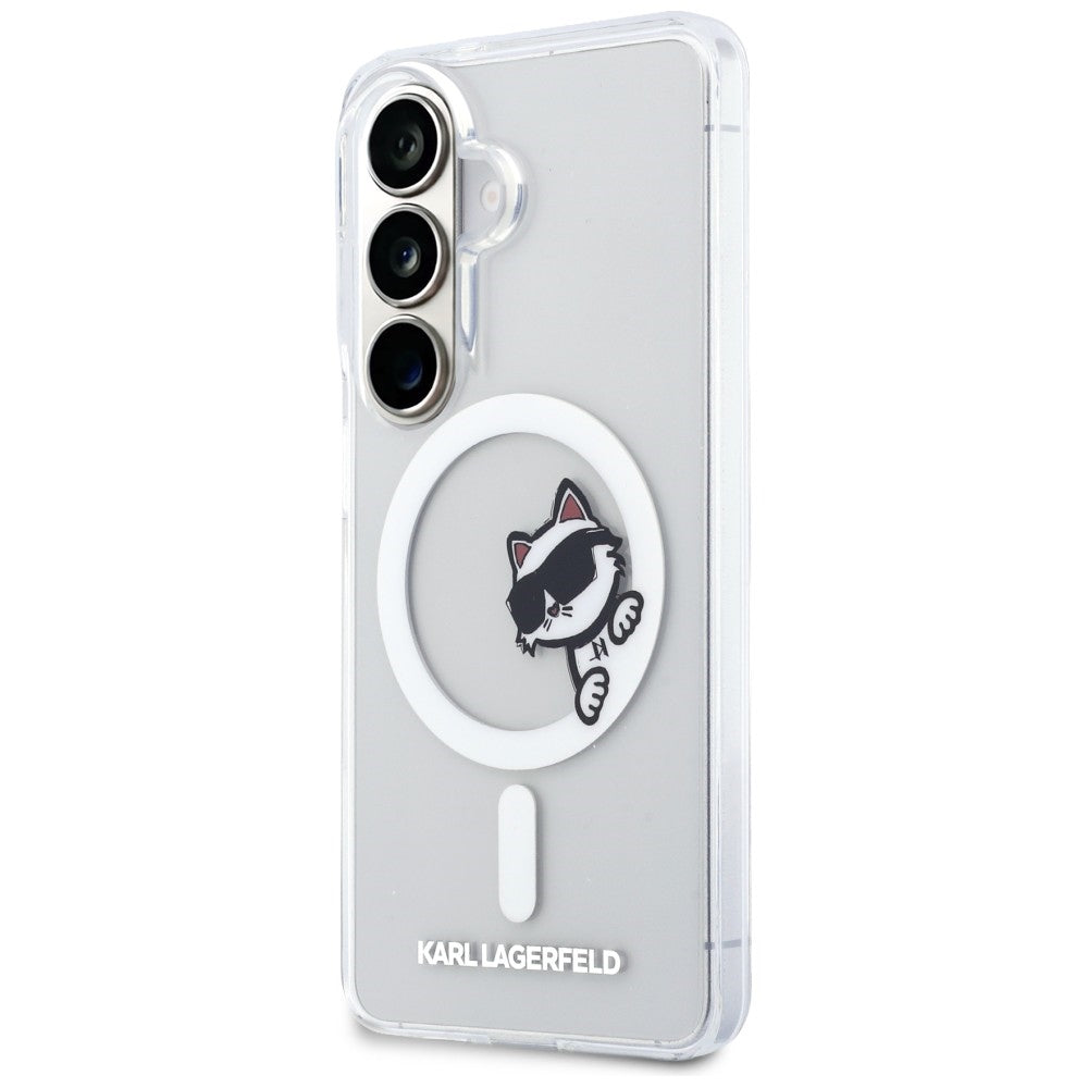 MagSafe puzdro pre Samsung Galaxy S26 S942, Karl Lagerfeld, IML Choupette Peekaboo Logo, Biele