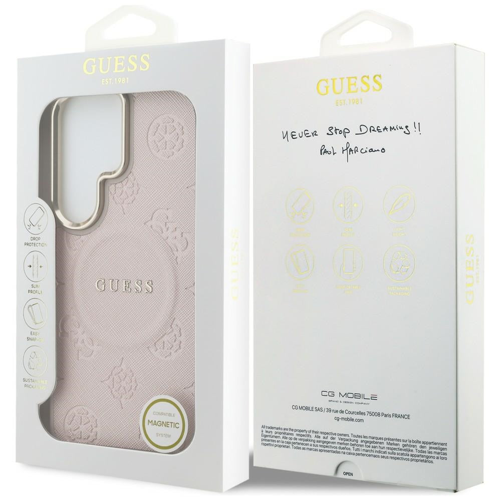 MagSafe puzdro pre Samsung Galaxy S26 Ultra S948, Guess, Saffiano Peony Embossed Ring, Ružové