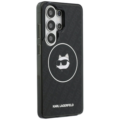 Puzdro MagSafe pre Samsung Galaxy S26 Ultra S948, Karl Lagerfeld, IML Choupette Head on KL Repeated Logo, Čierne