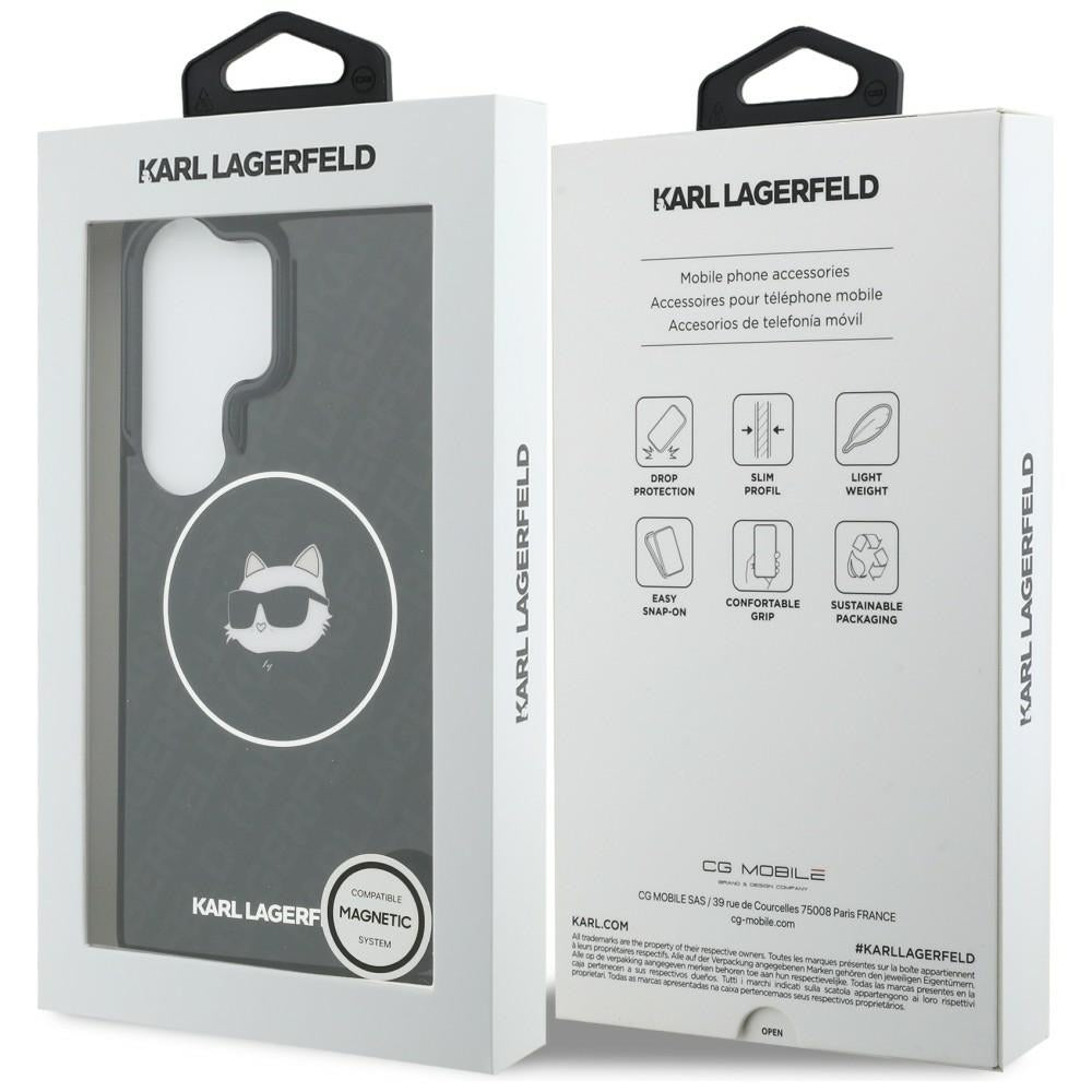 Puzdro MagSafe pre Samsung Galaxy S26 Ultra S948, Karl Lagerfeld, IML Choupette Head on KL Repeated Logo, Čierne
