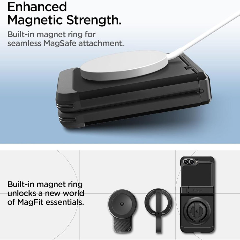 Puzdro MagSafe pre Samsung Galaxy Z Flip7 FE F761 / Z Flip6 F741, Spigen, Tough Armor Pro, Čierne ACS09807