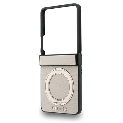 MagSafe puzdro pre Samsung Galaxy Z Flip8 F776, Guess, Ring Stand Grained Classic Logo, Béžová