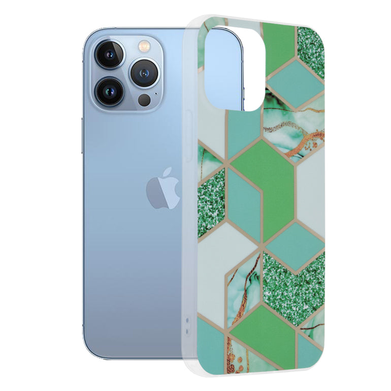 Puzdro pre Apple iPhone 13 Pro Max, Techsuit, Marble, Zelené