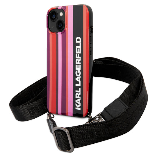 Puzdro pre Apple iPhone 14, Karl Lagerfeld, Color Stripes with Strap, Ružová