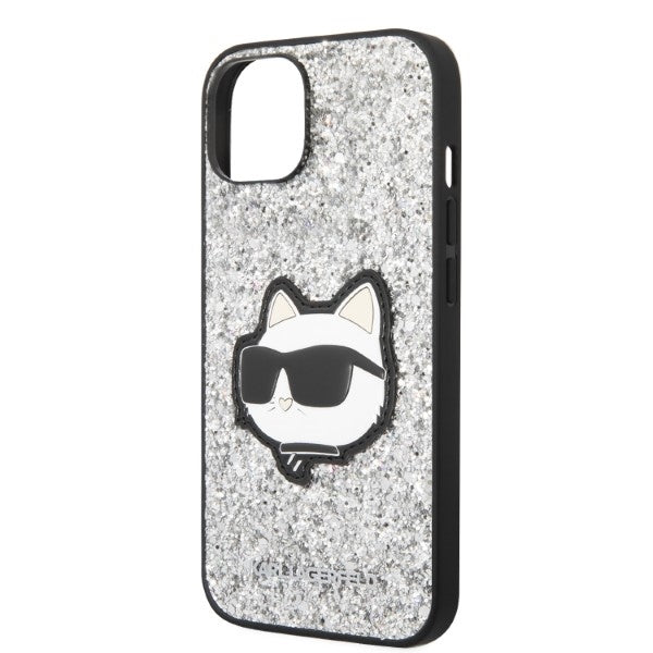 Puzdro pre Apple iPhone 14, Karl Lagerfeld, Glitter Choupette Patch, Strieborné