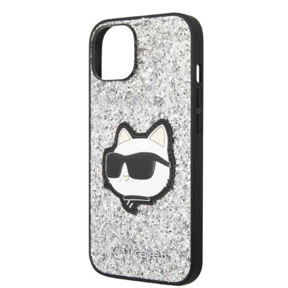 Puzdro pre Apple iPhone 14, Karl Lagerfeld, Glitter Choupette Patch, Strieborné