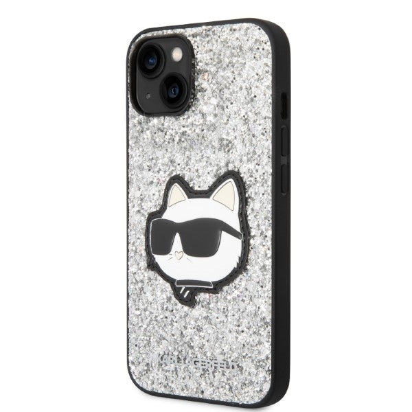 Puzdro pre Apple iPhone 14, Karl Lagerfeld, Glitter Choupette Patch, Strieborné