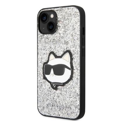 Puzdro pre Apple iPhone 14, Karl Lagerfeld, Glitter Choupette Patch, Strieborné
