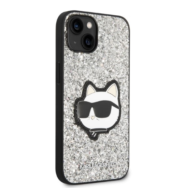 Puzdro pre Apple iPhone 14, Karl Lagerfeld, Glitter Choupette Patch, Strieborné