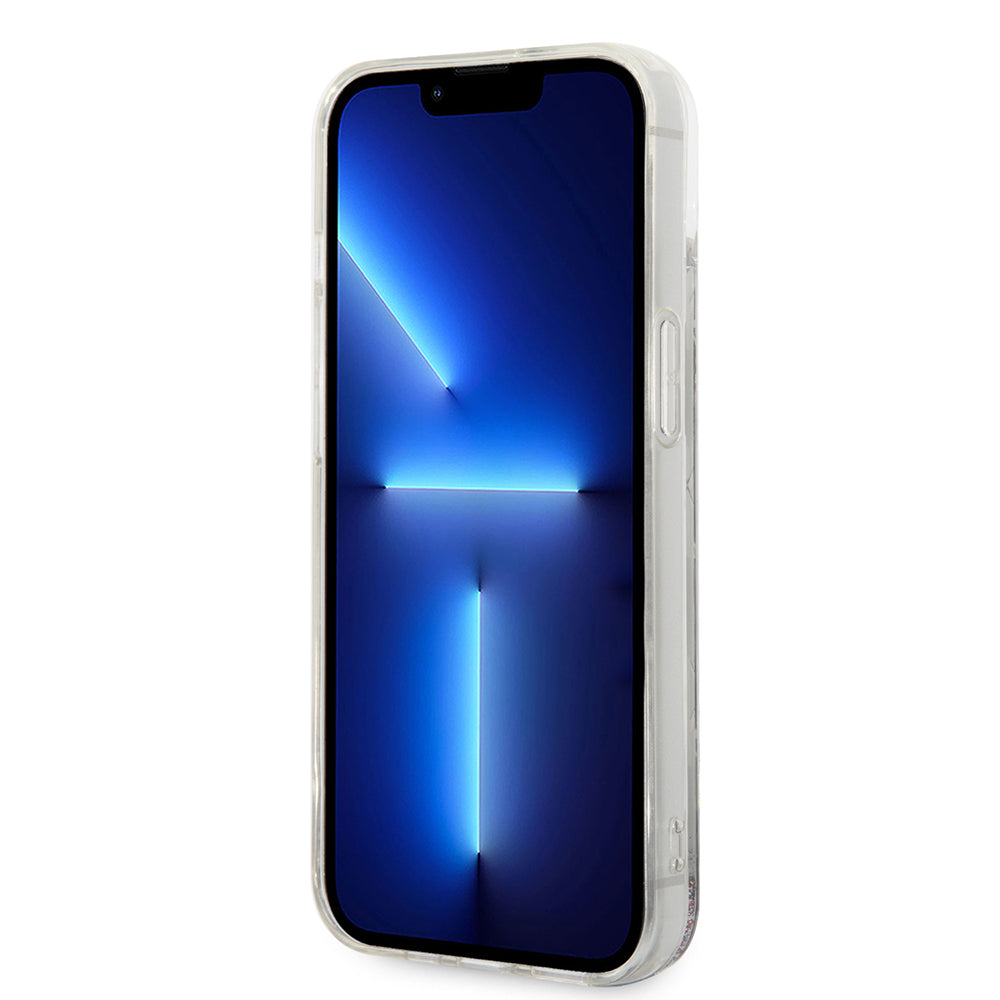 Puzdro pre Apple iPhone 14, Karl Lagerfeld, Liquid Glitter Monogram, Strieborné