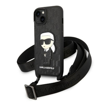 Puzdro pre Apple iPhone 14, Karl Lagerfeld, Monogram Ikonik Karl, Čierne