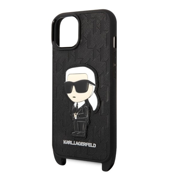 Puzdro pre Apple iPhone 14, Karl Lagerfeld, Monogram Ikonik Karl, Čierne