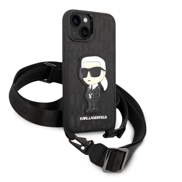 Puzdro pre Apple iPhone 14, Karl Lagerfeld, Monogram Ikonik Karl, Čierne
