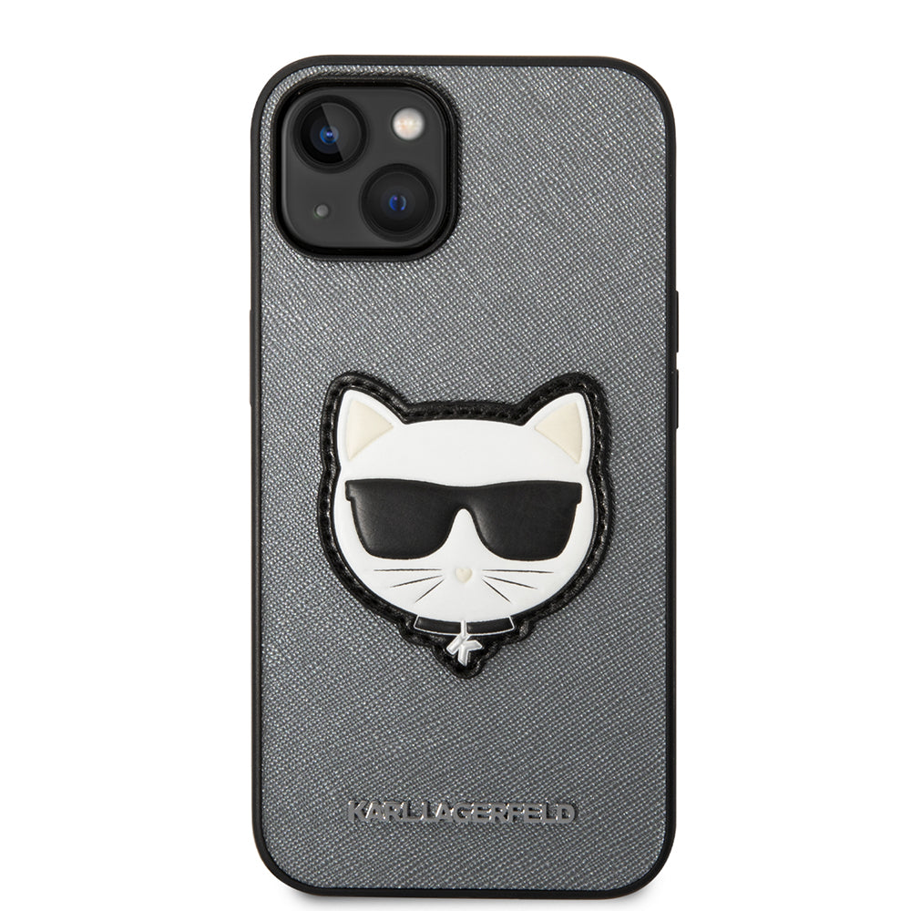 Puzdro pre Apple iPhone 14, Karl Lagerfeld, Saffiano Choupette's Head, Strieborné