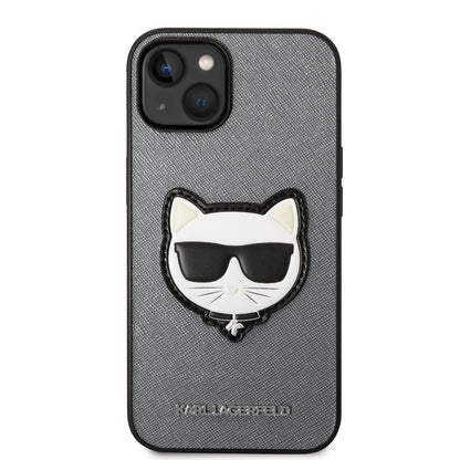 Puzdro pre Apple iPhone 14, Karl Lagerfeld, Saffiano Choupette's Head, Strieborné
