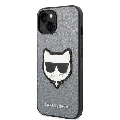 Puzdro pre Apple iPhone 14, Karl Lagerfeld, Saffiano Choupette's Head, Strieborné