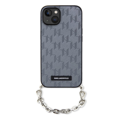 Puzdro pre Apple iPhone 14, Karl Lagerfeld, Saffiano Monogram Chain, Strieborné