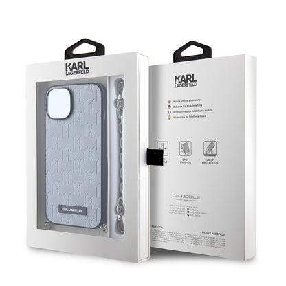 Puzdro pre Apple iPhone 14, Karl Lagerfeld, Saffiano Monogram Chain, Strieborné