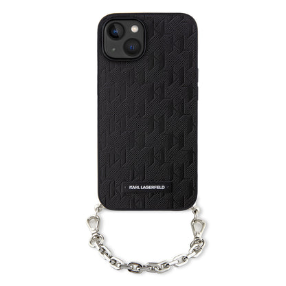 Puzdro pre Apple iPhone 14, Karl Lagerfeld, Saffiano Monogram Chain, Čierne
