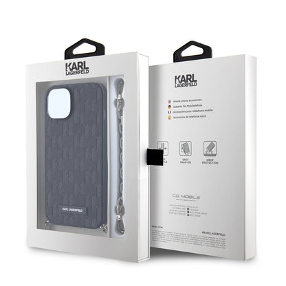 Puzdro pre Apple iPhone 14, Karl Lagerfeld, Saffiano Monogram Chain, Čierne